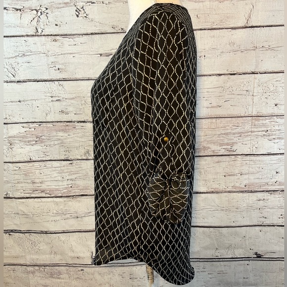 LILY WHITE Blouse Button Up Sleeves & Chest Pocket Black & White-Small - Picture 2 of 3